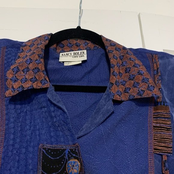 Vintage Nancy Bolen City Girl Large Western/Boho Patchwork Button Down Top - Picture 6 of 14